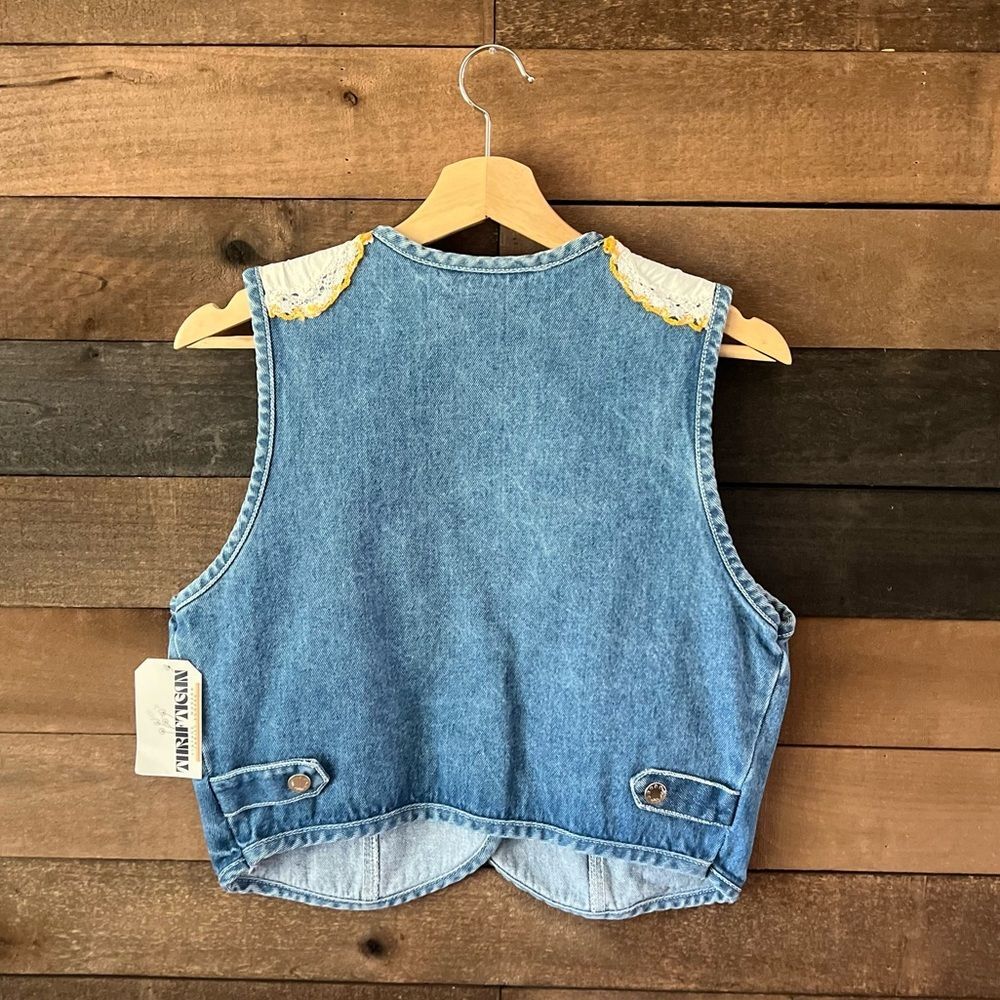 Vintage Patty Denim Vest Embroidered Patchwork Made in USA - Picture 6 of 14